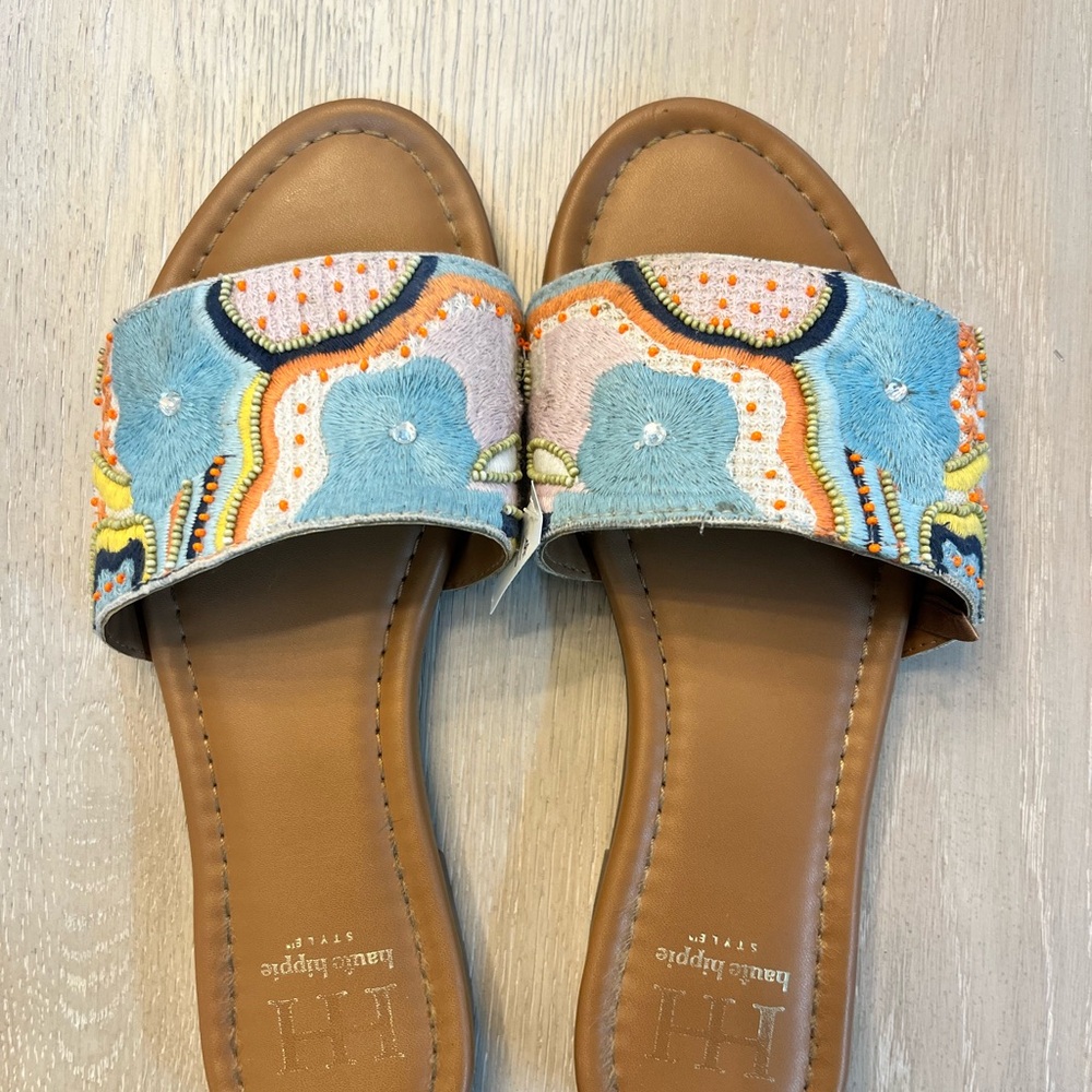 Haute Hippie Multicolor Embroidered Slide Sandals